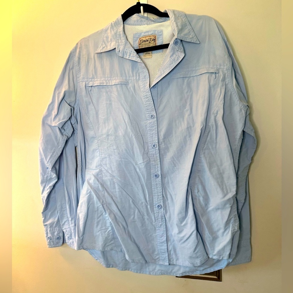 Large Light Blue Bimini Bay Women's button down fishing shirt